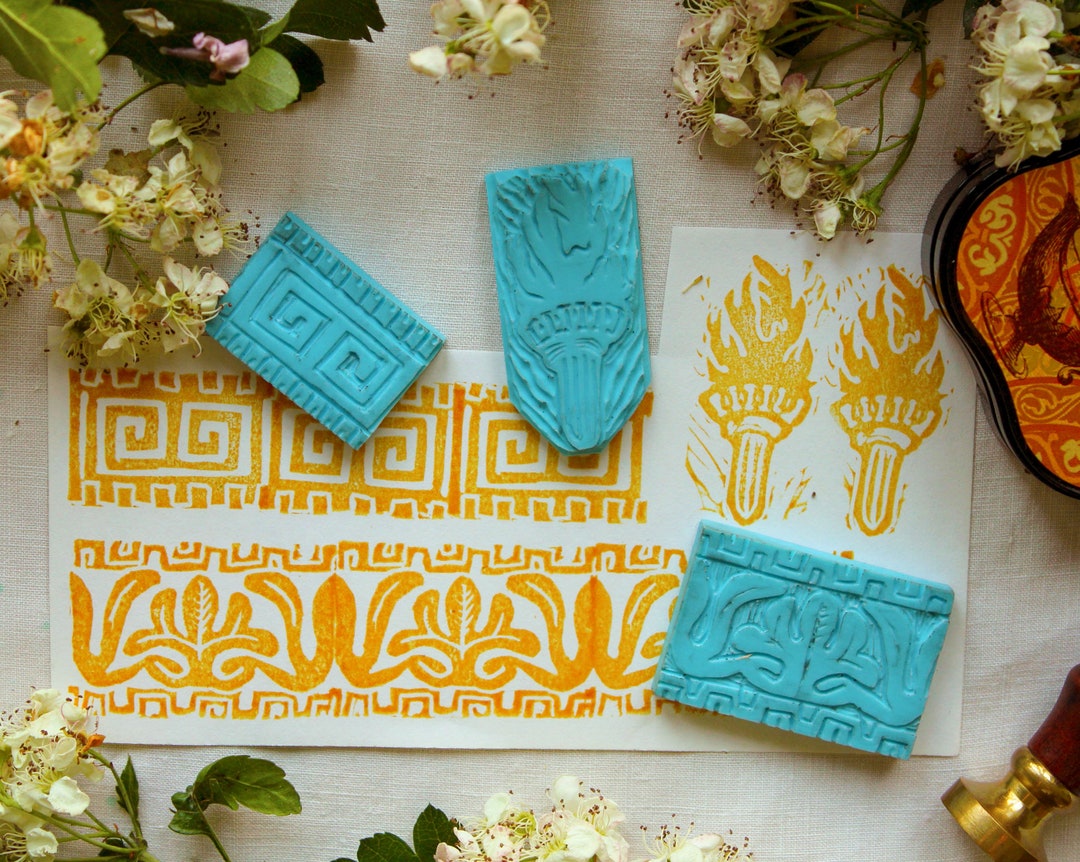 Stamp Bundle Ancient Greece With Torch and Greek Friezes Handcrafted ...