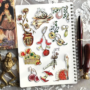 Décadence. Set 11 stickers. Lot d'autocollants bujo bullet journal, agenda, art journal, pack symbolisme, art nouveau, dark academia automne