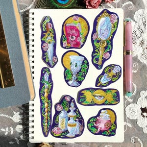 Set 9 stickers "Wiccan witch" for bujo bullet journal grimoire wicca sorcière moderne sorcellerie magique sortilège potion occulte pack