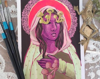 Swamp Priestess [06] - Original artwork in A5 format. Acrylic on paper. Arcana Tarot, medieval fantasy, fairy tale cabinet of curiosities.