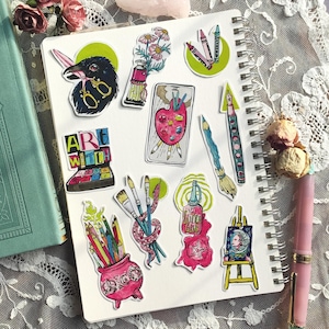 Set 11 stickers "Artwitch" for bujo bullet journal grimoire wicca sorcière sorcellerie magique sortilège pinceau artiste tarot occulte pack