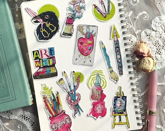 Set 11 stickers "Artwitch" for bujo bullet journal grimoire wicca witchcraft magic spell crow art occult gothic pack bundle journaling