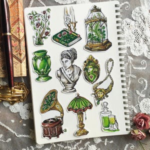 Belle époque. Set 10 stickers pour bujo, bullet journal, hobonichi, agenda. Dark academia, art nouveau, serre, romantisme, livre
