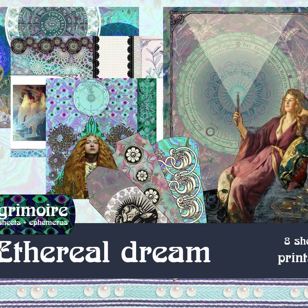 Grimoire pages + ephemeras "Ethereal Dream" kit set junk journal Bullet bujo planner scrapbooking victorien imprimable notebook