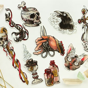 Set stickers "Necromancer" nécromancien bujo bullet journal grimoire wicca sorcière sorcellerie magique sortilège potion occulte pack bundle