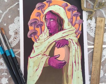 Swamp Priestess [07] - Original artwork in A5 format. Acrylic on paper. Arcana Tarot, medieval fantasy, fairy tale cabinet of curiosities.
