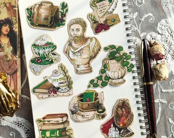 Dark academia stickers Set 9 green snake bujo bullet journal grimoire witchy pack bundle witchcraft wizardry magic goth gothic dark academia