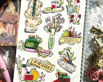 Fountain pen spring. set 10 stickers for ink journal bujo bullet journal planner hobonichi stationery pack. Currently inked