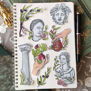 Grèce antique, set 8 stickers pour bujo bullet journal hobonichi. Antiquité, dark academia, pack, bundle, autocollants, grenade