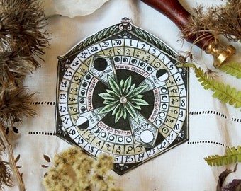Lunar calendar wheel. Indicate the phases of the moon and the date tool witch witchcraft ritual wicca pagan