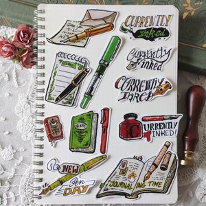 Stylo plume passion. set 11 stickers autocollants pour ink journal bujo bullet journal planner hobonichi papeterie pack