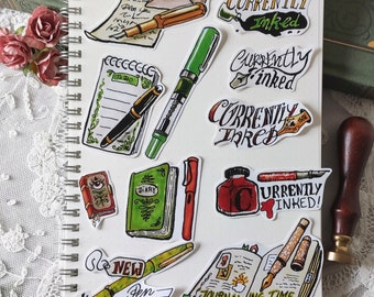 Fountain pen passion. set 11 stickers for ink journal bujo bullet journal planner hobonichi stationery pack. Currently inked