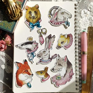 Amis de la forêt. Set stickers 9 autocollants animal chic bujo bullet journal hobonichi renard loup lapin chèvre pack