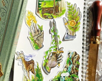 Forest core - Set 6 big stickers bujo bullet journal grimoire witchcraft magic greenwitch pack bundle botanical deer cabin nature cottage