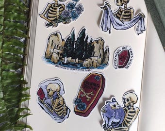 Ossuary 2 - Set 9 stickers, pack, set, bundle for bujo, bullet journal, hobonichi, agenda, grimoire. Bones and mums, halloween vibe, macabre
