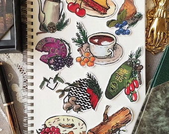 Set stickers "Twin Peaks and berries" 10 pc bundle bujo bullet journal raspberry pack bundle tv show cherry pie coffee donut forest fall