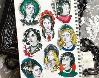 Set of stickers "Goth characters" 8 stickers of characters from horror or gothic films. Halloween bujo bullet journal grimoire pack