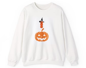 Felpa girocollo con stampa di zucche impilate in stile Halloween / Design di zucche di Halloween
