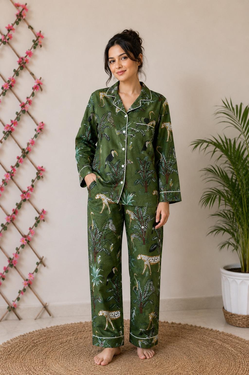 Hand Block Print Cotton Pajama Set: Indian Floral Nightwear