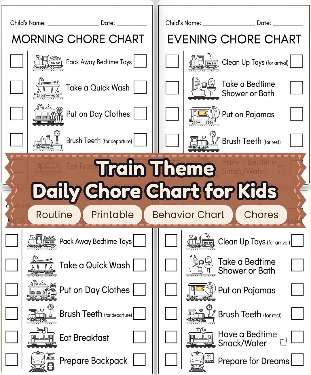 Train Theme Chore Chart Printable, Kids Daily Routine Tracker (PDF ...