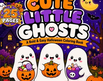 Söt spökmålarbok, söta Halloween-målarbilder, djärv och enkel spökmålarbok, utskrivbar Halloween PDF