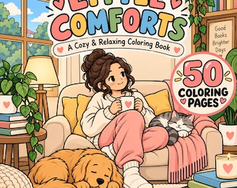 Little Comforts - Målarbok för tröst för vuxna, tröstande målarbilder, målarbok för hygge och mysig avkoppling, digital PDF