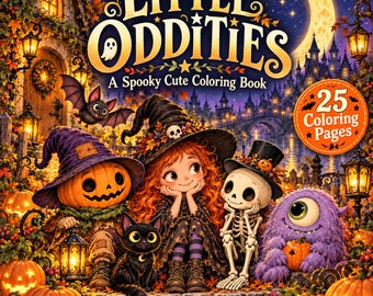Kuslig målarbok | Kusliga söta målarbilder | Häxiga och hemsökta Halloweenvarelser | Små kuriositeter utskrivbara PDF