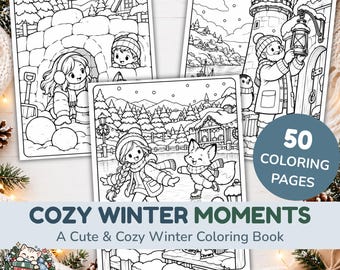Cozy Winter Coloring Book | 50 Cute Winter & Christmas Coloring Pages | Comfort Coloring Printable PDF