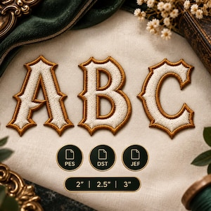 Blackletter Applique Embroidery Font | A-Z Uppercase | PES DST JEF Machine Embroidery Files | 2, 2.5 & 3 Inch | Gothic Letter Font