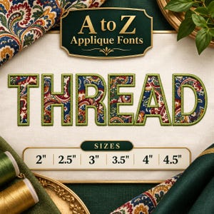 Classic Applique Embroidery Font | Satin Line Edge Alphabet A-Z 0-9 | PES Machine Embroidery Files | 6 Sizes | Applique Letters & Numbers