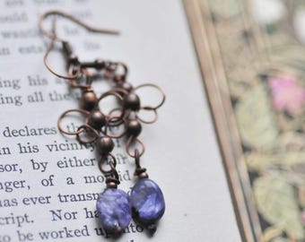 Handledning för örhängen med lavendelklockor, handledning för enkla hängande örhängen, handledning för smycken, handledning för hängande örhängen med lavendel, handledning för enkel trådlindning