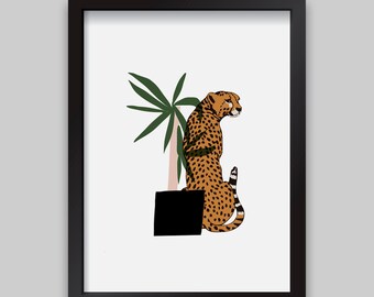 Giclée print - Cheetah and plant design