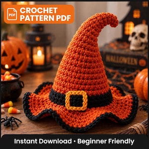 Crochet Witch Hat Pattern Pointed Classic Wizard - Halloween Fall Cozy Beautiful Gift For Her