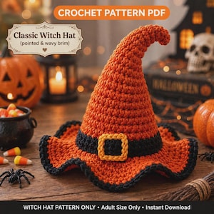 Crochet Witch Hat Pattern Pointed Classic Wizard - Halloween Fall Cozy Beautiful Gift For Her