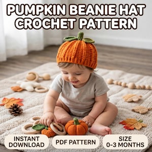 Crochet Pumpkin Hat PDF Pattern | Newborn Halloween Beanie 0-3 Month Photo Prop | Fall Shower Gift