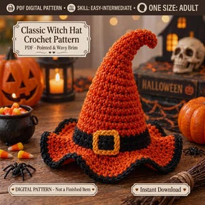 Adult Crochet Witch Hat Pattern, Easy Halloween Costume Accessory, Spooky Fall Apparel PDF, Pointed Wizard Headwear
