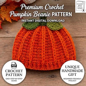 Crochet Pumpkin Beanie Hat Pattern PDF | Newborn Baby Halloween Hat| Fall Baby Photo Prop Instant Download