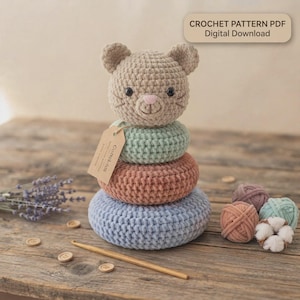 Crochet Cat Stacking Toy Pattern PDF, Amigurumi Kitty Ring Stacker, Cute Animal Baby Toy Tutorial