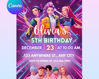Invitation d'anniversaire modifiable | Fête sur le thème des animés | Invitation animée | Fête d'enfants | Invitation Chasseur | Modèle Canva | Démon Kpop | Anniversaire d'enfant | Télécharger