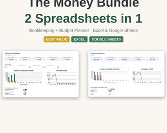 Small Business Bookkeeping Planner Bundle, Income Expense Tracker (Excel, Google Sheets)