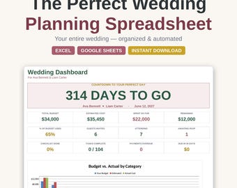 Wedding Planner Spreadsheet, Budget Tracker, Guest List, Checklist (Excel/Google Sheets)