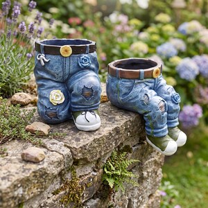 Maceta divertida con forma de pantalón vaquero, maceta de resina para suculentas, soporte original para plantas, bonita decoración de jardín, maceta para interior y exterior.