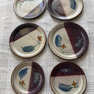 Vintage Jeff Kuhn Signed Studio Art Handmade Pottery Plates (4) Dinner Size (2) Side