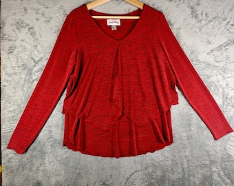 Joseph Ribkoff Tuniek Top Dames 6 Rood Zwart Space Dye Gelaagde Lange Mouwen V-hals
