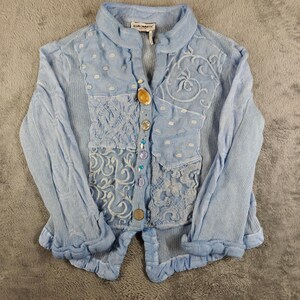 Elisa Cavaletti Cardigan Damen S Blau Patchwork Spitze Boho Italienischer Strick