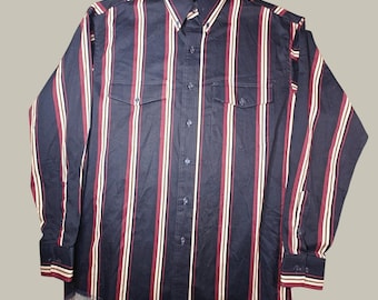 Vintage Wrangler Brushpopper Western gestreept shirt in zwart en rood, extra lange panden, maat 15.5-34