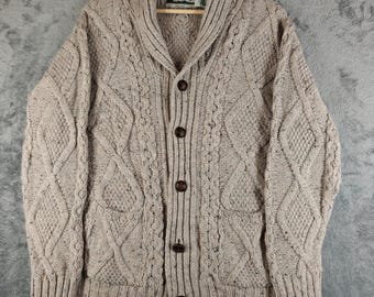 Aran Crafts Cardigan Herren S Beige Merinowolle Schalkragen Zopfmuster
