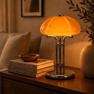 Pilzförmige Lampe aus bernsteinfarbenem Glas, italienischer Stil der 70er Jahre, Retro-Nachttischlampe, Mid-Century-Modern-Dekor