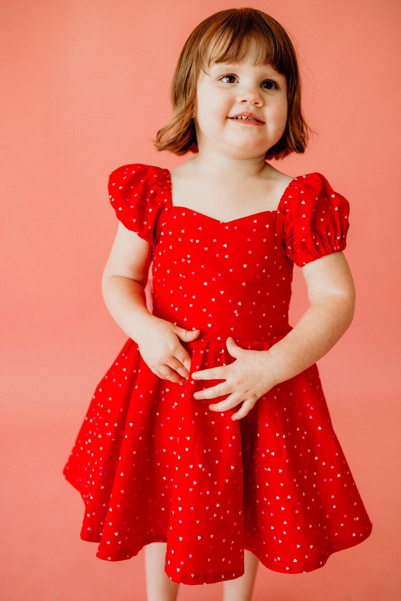 Red Mini Hearts Dress Twirl Dress for girls Valentines Day Dress Toddler Dress image 3