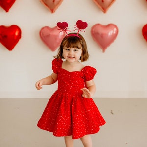 Red Mini Hearts Dress Twirl Dress for girls Valentines Day Dress Toddler Dress image 1